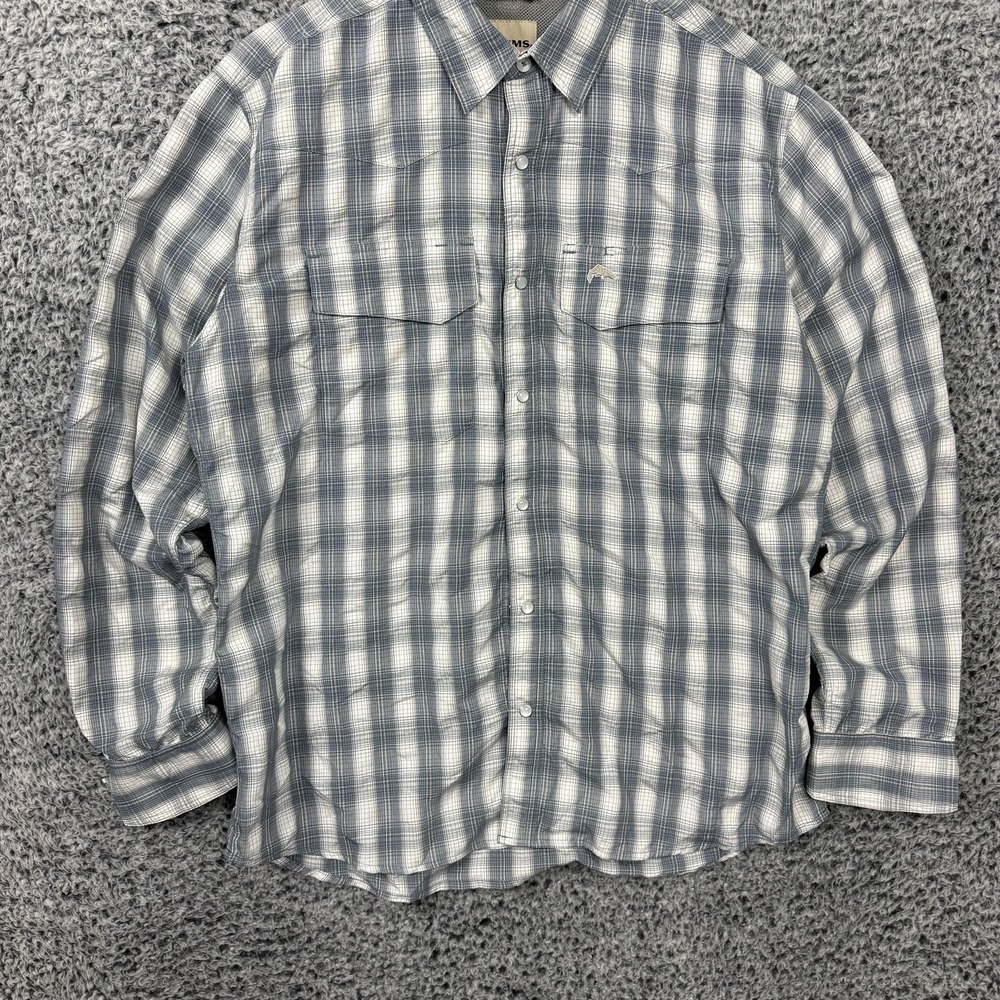 Simms Shirt Mens Large Blue Plaid Vented Fishing Snap Button Front Mesh L/S - Picture 7 of 16
